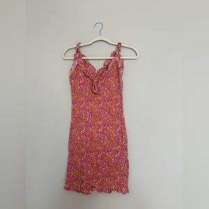 Pink multicolored, bodycon, women’s mini dress. size S.